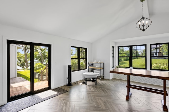 4255 County Road 11 NE, Alexandria, MN 56308 - entryway featuring lofted ceiling and a chandelier