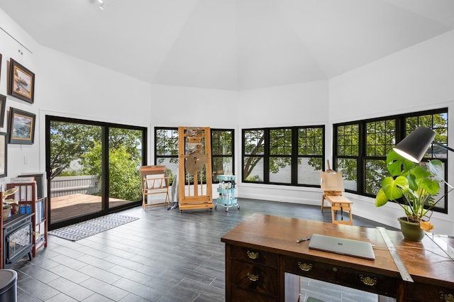 4255 County Road 11 NE, Alexandria, MN 56308 - office space with high vaulted ceiling and dark wood-style flooring