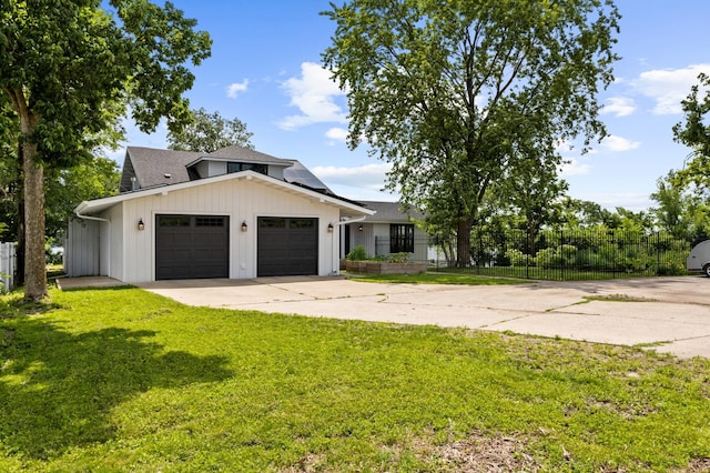 4255 County Road 11 NE, Alexandria, MN 56308 - modern inspired farmhouse with concrete driveway, solar panels, an attached garage, a shingled roof, and board and batten siding