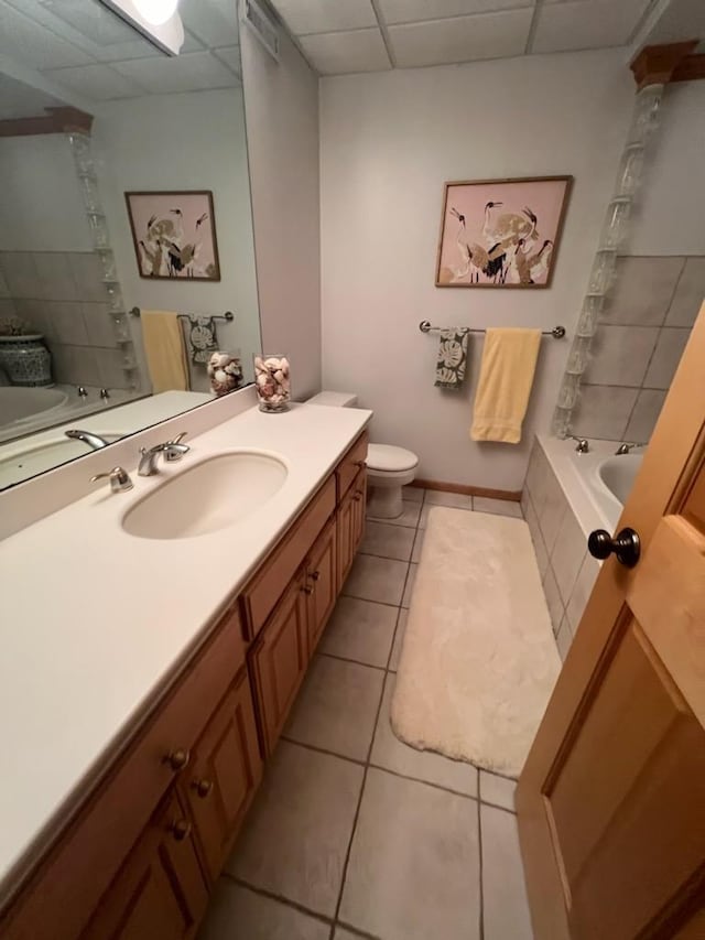 2700 Olde Wood Ct, Minnetonka, MN 55391 - full bath featuring tile patterned flooring, vanity, a drop ceiling, and tub / shower combination