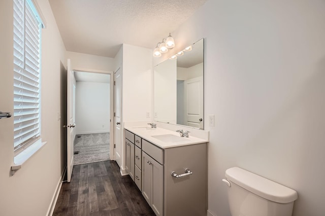 1221 136th St W, Rosemount, MN 55068 - bathroom with wood finished floors, double vanity, healthy amount of natural light, and a textured ceiling