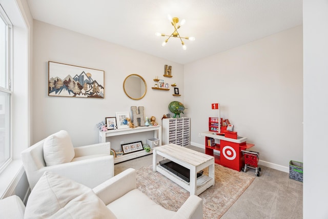 10914 23rd St NE, Saint Michael, MN 55376 - carpeted living area with a chandelier and baseboards