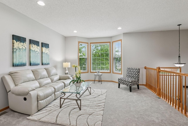 7829 Elm Grove Ln, New Hope, MN 55428 - living area with carpet, a textured ceiling, and recessed lighting