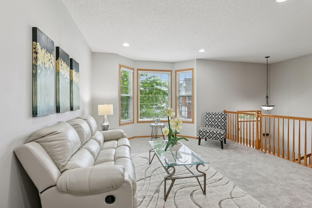 7829 Elm Grove Ln, New Hope, MN 55428 - living room featuring carpet, a textured ceiling, and recessed lighting