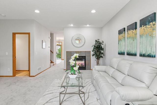 7829 Elm Grove Ln, New Hope, MN 55428 - living room with carpet flooring, recessed lighting, and stairs