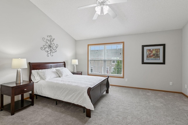 7829 Elm Grove Ln, New Hope, MN 55428 - bedroom with light carpet, a textured ceiling, lofted ceiling, and a ceiling fan