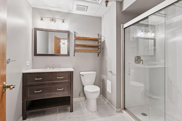 400 1st St Unit 502, Minneapolis, MN 55401 - bathroom featuring marble finish floors, vanity, and a shower stall