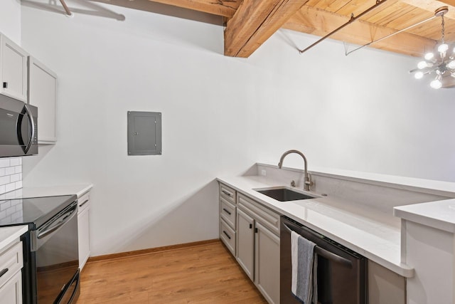 400 1st St Unit 502, Minneapolis, MN 55401 - kitchen with electric range, stainless steel microwave, dishwashing machine, electric panel, and light countertops