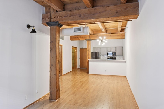 400 1st St Unit 502, Minneapolis, MN 55401 - unfurnished living room featuring beam ceiling and light wood-style flooring