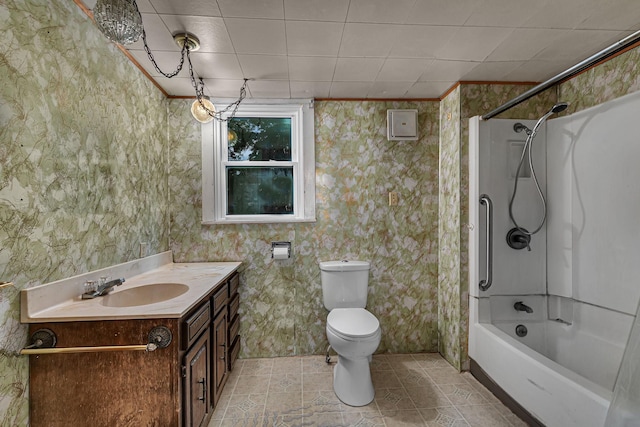 906 Holcombe Ave, Litchfield, MN 55355 - bathroom with vanity, wallpapered walls, tile patterned flooring, and  shower combination