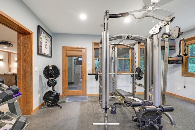 7569 Blackoaks Ln N, Maple Grove, MN 55311 - workout area featuring baseboards and ceiling fan