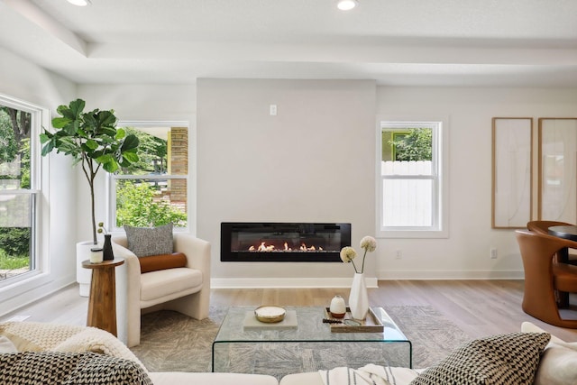 3520 27th Ave S, Minneapolis, MN 55406 - living room featuring a glass covered fireplace, healthy amount of natural light, wood finished floors, and recessed lighting