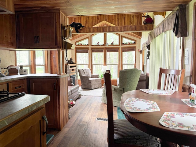 29156 State Highway 47, Aitkin, MN 56431 - dining space featuring wood finished floors and wooden ceiling