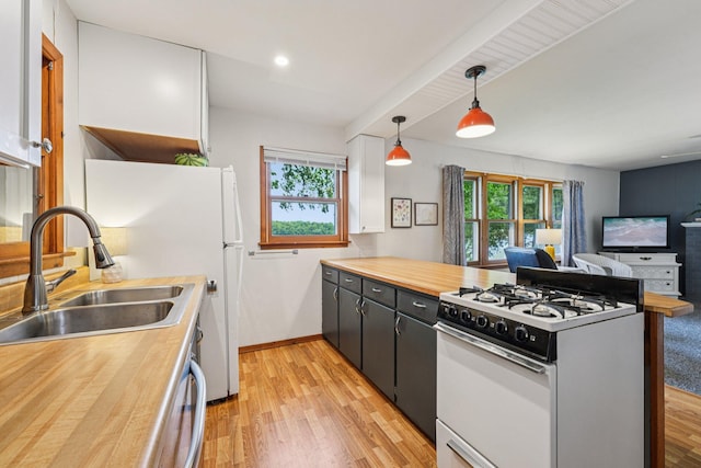 1671 Little Butternut Lake Ln, Luck, WI 54853 - kitchen featuring white appliances, plenty of natural light, light wood-type flooring, and a peninsula