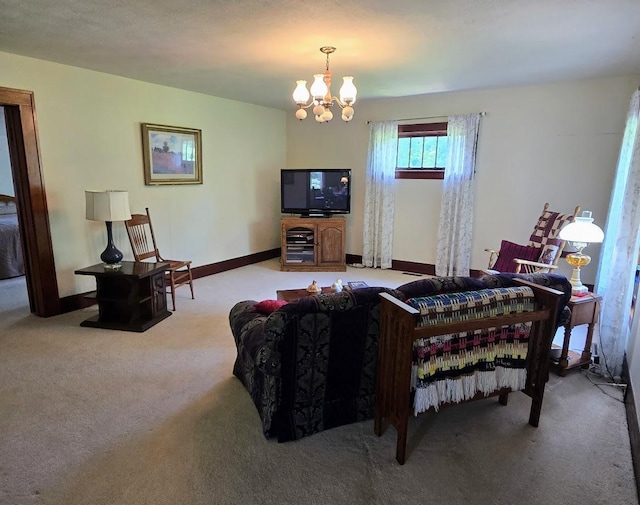 2047 60th Ave, Altona Twp, MN 56164 - carpeted living area with a chandelier and baseboards