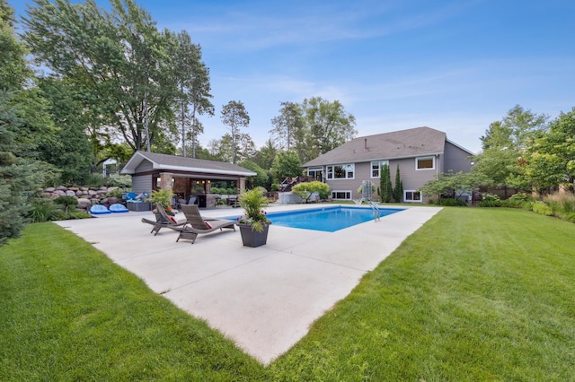 641 Callahan Pl, Mendota Heights, MN 55118 - view of swimming pool with a gazebo, a patio, and a lawn