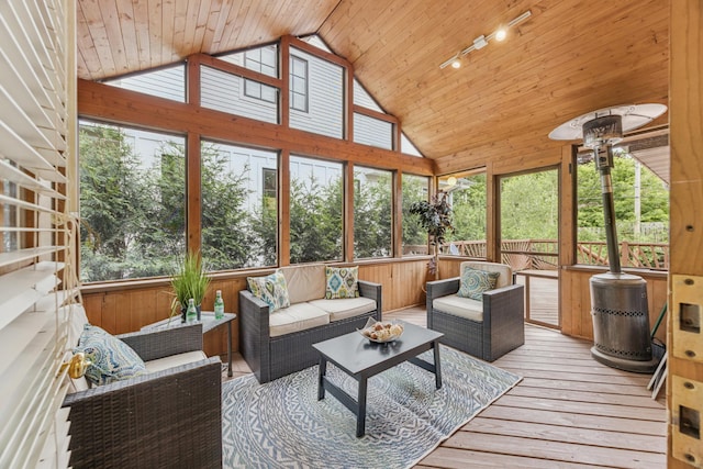 3916 Thomas Ave S, Minneapolis, MN 55410 - sunroom / solarium featuring lofted ceiling, an outdoor hangout area, and rail lighting