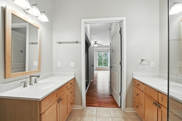 445 Wacouta St Unit 306, Saint Paul, MN 55101 - full bathroom with vanity, tile patterned flooring, and ceiling fan