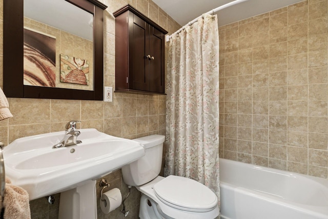 1890 Partridge Cir, Chanhassen, MN 55331 - bathroom with tile walls and shower / bath combination with curtain
