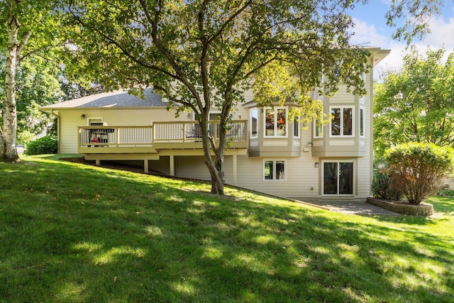 1890 Partridge Cir, Chanhassen, MN 55331 - rear view of house with a wooden deck and a lawn