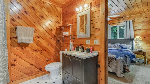 14645 Chapel Rd, Edgewater, WI 54817 - bathroom featuring wooden walls, wood ceiling, and vanity