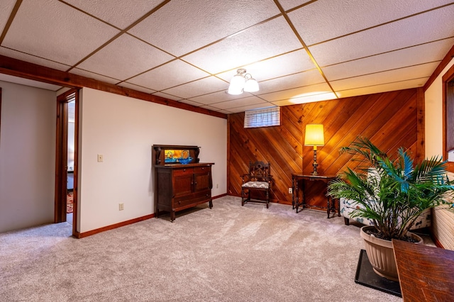 26233 555th Ave, Lansing Twp, MN 55912 - sitting room with carpet, wood walls, and a paneled ceiling