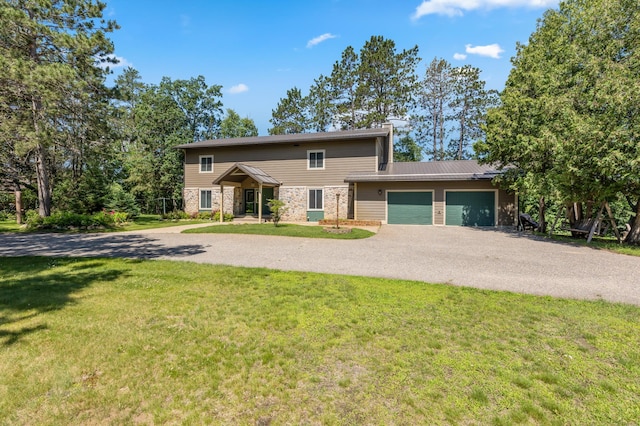 27088 130th St, Staples, MN 56479 - view of front facade featuring a garage, driveway, a chimney, and a front lawn