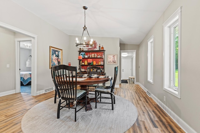 N5887 1110th St, Oak Grove Twp, WI 54021 - dining room with wood finished floors, a chandelier, and plenty of natural light