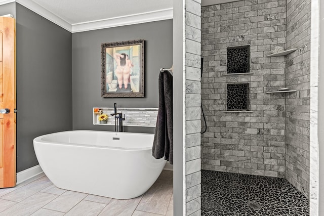 N5887 1110th St, Oak Grove Twp, WI 54021 - full bath featuring a soaking tub, a tile shower, and crown molding