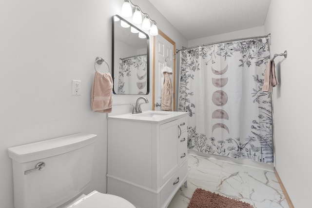 14939 Pinto Ln, Savage, MN 55378 - bathroom with marble look tiles, vanity, shower / bath combination with curtain, and a textured ceiling