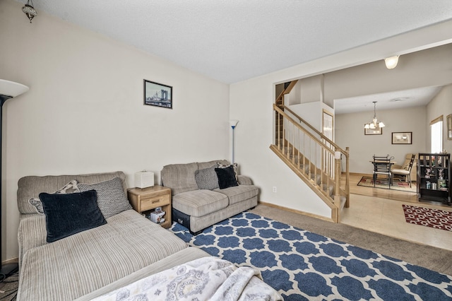 6566 Merrimac Ln N, Maple Grove, MN 55311 - carpeted living room with stairs and a chandelier