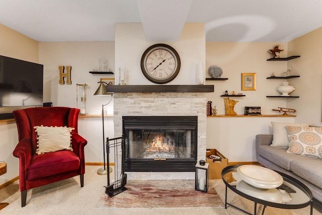2583 Lost Lake Rd, Mound, MN 55364 - carpeted living room with a stone fireplace and baseboards