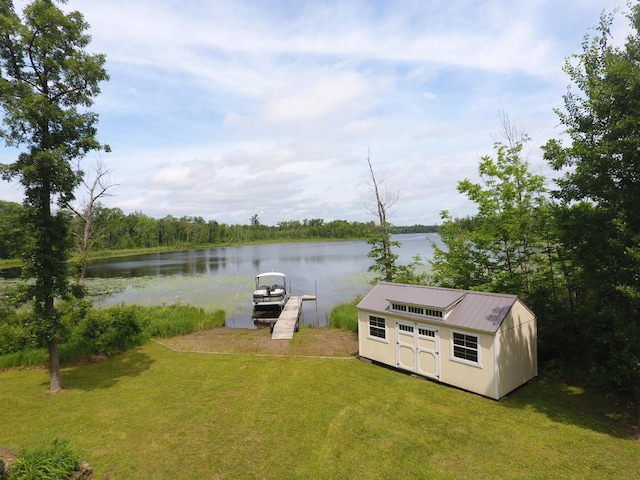 3718 Big Mcgraw Rd, Blaine Twp, WI 54830 - dock area with a water view and a yard