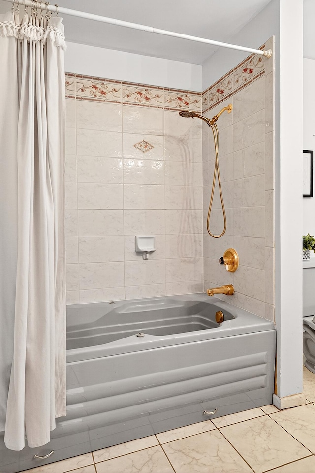 4716 30th Ave S, Minneapolis, MN 55406 - bathroom featuring marble look tile flooring and shower / tub combo with curtain