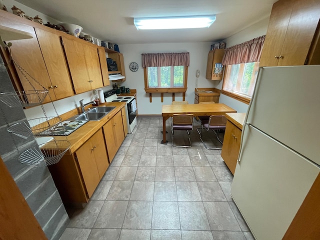 31519 243rd Ave, Moose Creek Twp, MN 56676 - kitchen featuring white appliances, light countertops, and light tile patterned floors