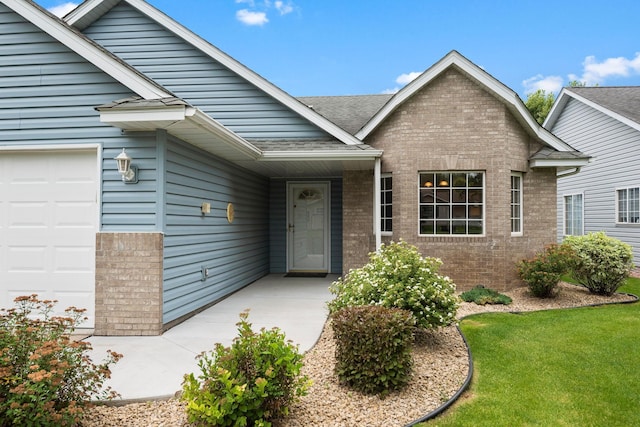 13019 Brookside Ln N, Rogers, MN 55374 - view of front of home with brick siding, a front yard, a garage, and a shingled roof