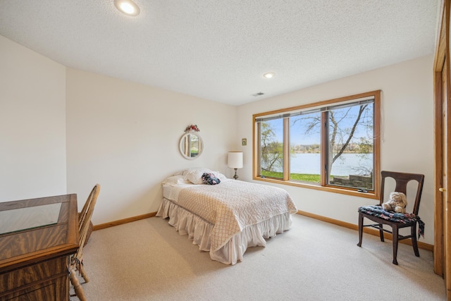 1181 12th Ave NW, New Brighton, MN 55112 - carpeted bedroom featuring a textured ceiling, recessed lighting, and a water view