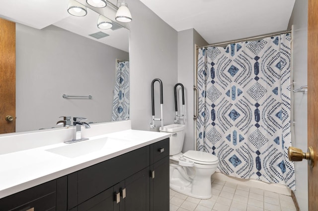 5661 Windmill Dr, White Bear Twp, MN 55110 - full bathroom featuring tile patterned floors, vanity, and a shower with shower curtain