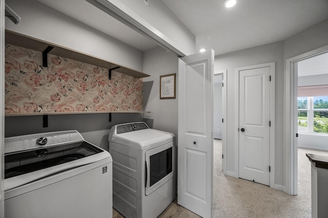 8698 London Cir NE Unit C, Blaine, MN 55449 - laundry area featuring washer and dryer, light colored carpet, and recessed lighting