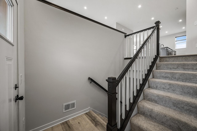 8698 London Cir NE Unit C, Blaine, MN 55449 - stairway featuring wood finished floors and recessed lighting