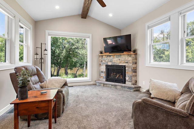 11608 21st St NE, Saint Michael, MN 55376 - carpeted living area with plenty of natural light, ceiling fan, a fireplace, and recessed lighting