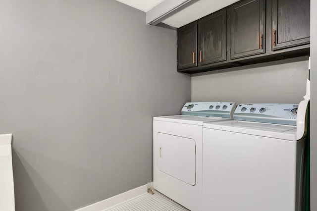 2265 Youngman Ave Unit 207E, Saint Paul, MN 55116 - laundry area featuring washer and clothes dryer, cabinet space, and light tile patterned floors