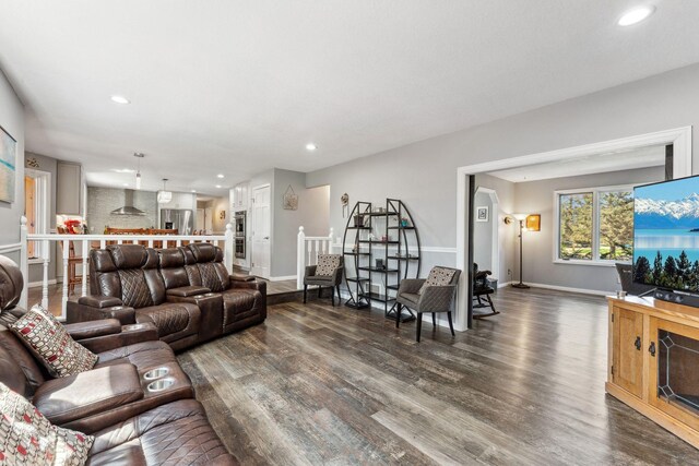 8700 Kilbirnie Ter, Brooklyn Park, MN 55443 - living area featuring dark wood finished floors and recessed lighting