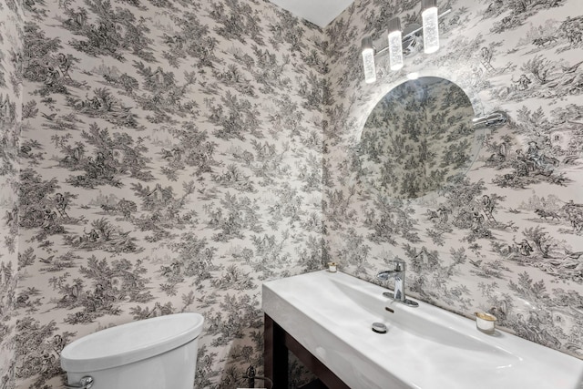 8700 Kilbirnie Ter, Brooklyn Park, MN 55443 - half bathroom with toilet and wallpapered walls