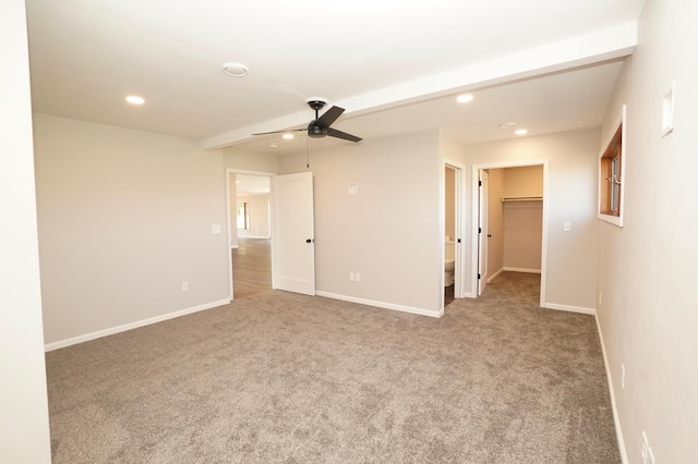 1722 41st Ave NE, Dovre Twp, MN 56201 - empty room featuring recessed lighting, carpet, ceiling fan, and beam ceiling