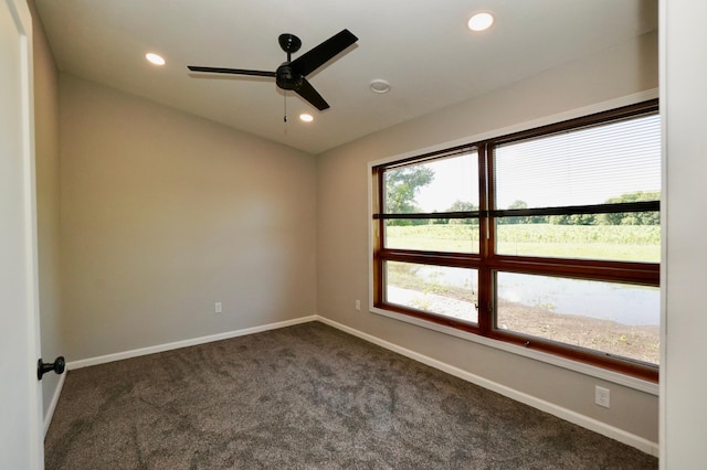 1722 41st Ave NE, Dovre Twp, MN 56201 - spare room with dark carpet, recessed lighting, and a ceiling fan