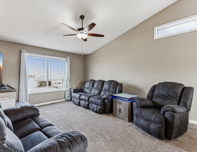 230 Newspaper Run NE, Kimball, MN 55353 - living room featuring carpet, ceiling fan, and vaulted ceiling