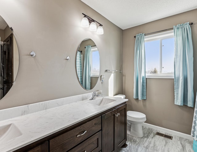 230 Newspaper Run NE, Kimball, MN 55353 - full bathroom with vanity, a textured ceiling, and marble look tiles