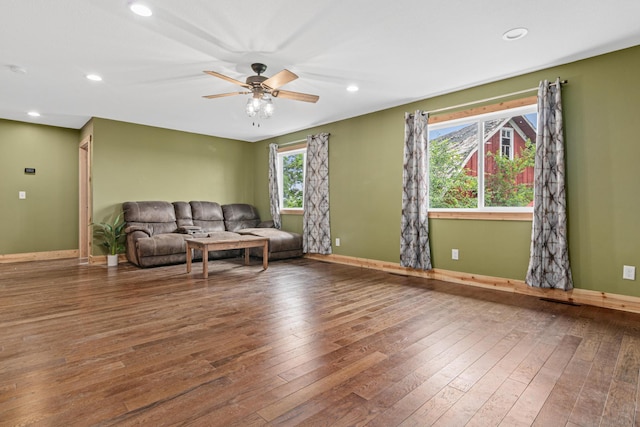 2565 Highland Rd, Minnetrista, MN 55359 - living area with wood-type flooring, a ceiling fan, and recessed lighting