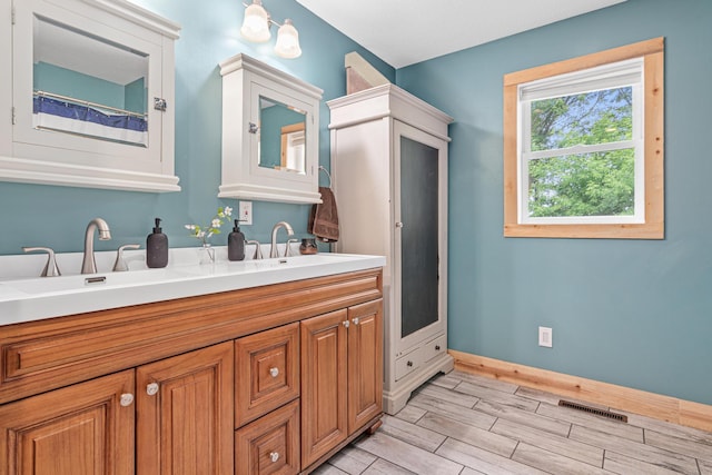 2565 Highland Rd, Minnetrista, MN 55359 - bathroom with double vanity and wood tiled floors